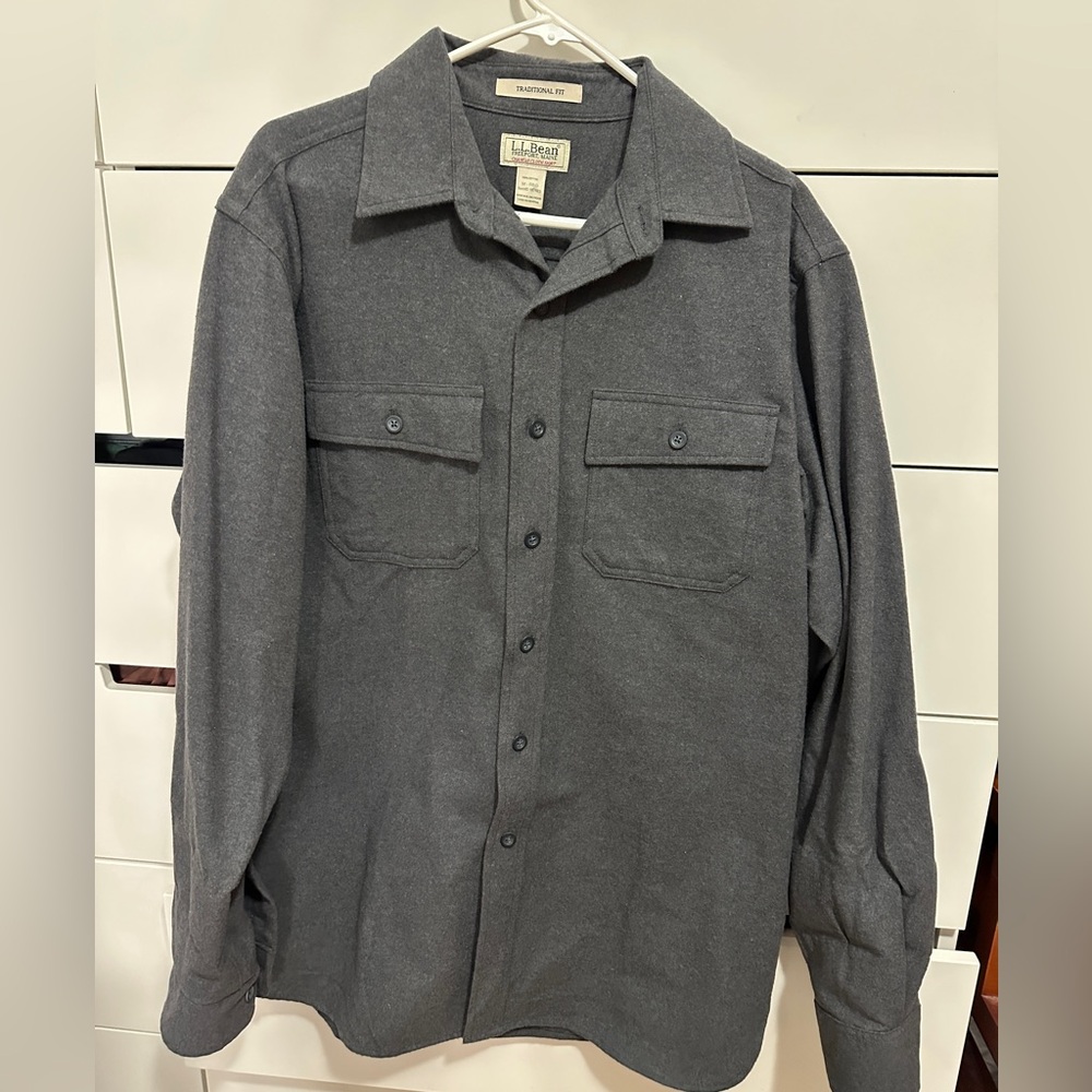 NWOT LL Bean Mens Medium Vintage Gray Chamois Cloth Button Down Shirt    #1